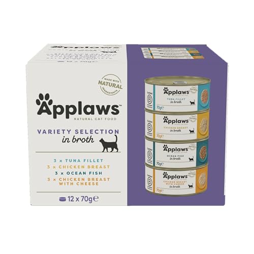 Applaws Premium Natural Nassfutter für Katzen, Fisch und Huhn in Brühe 70g Dose (12x70g Packung) von Applaws