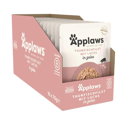Applaws Premium Natural Wet Cat Food, Thunfischfilet mit Lachs in Gelee 70g Portionsbeutel (16x70g ) von Applaws