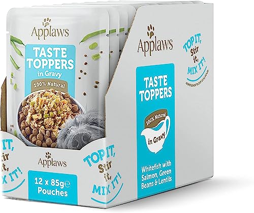 Applaws Taste Toppers 100% natürliche Wet Dog Food Topper, Grain Free Whitefish mit Lachs und Gemüse in Soße Beutel 12 x 85g Beutel von Applaws