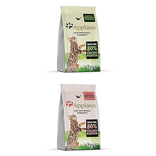 Bundle of Applaws Adult Dry Cat Food, Chicken with Lamb, Grain-Free and Complete 7.5 kg (1 Pack) + Chicken with Extra Salmon, 7.5 kg (1 Pack) von Applaws