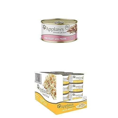 Bundle of Applaws Premium Natural Wet Cat Food, Chicken in Broth 70 g Tin (Pack 24 x 70 g) +Tuna Fillet with Shrimp in Broth 70 g Tin (Pack 24 x 70 g) von Applaws