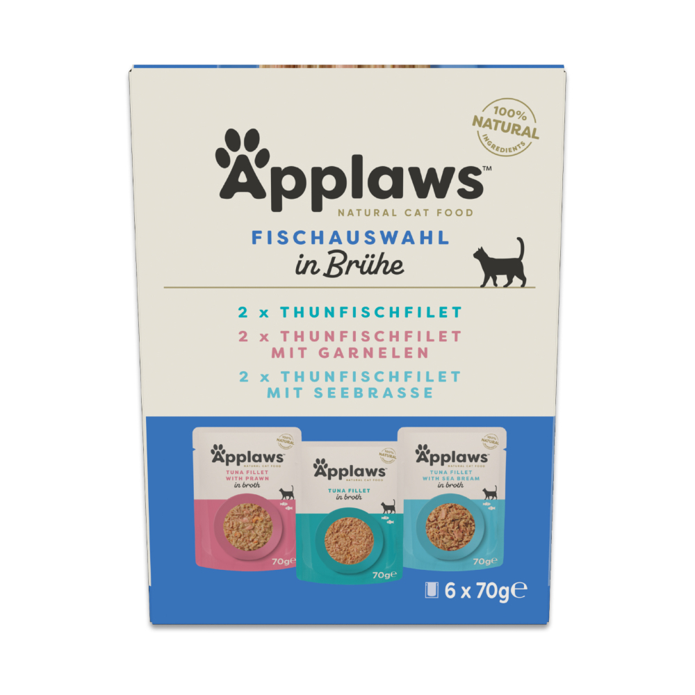 Probierpaket Applaws Pouch in Brühe 24 x 70 g - Mixpaket Thunfisch (3 Sorten) von Applaws