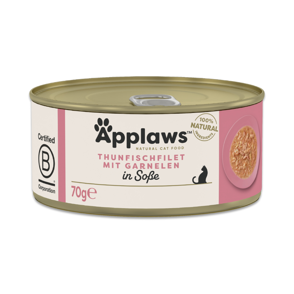 Sparpaket Applaws Cat in Soße 12 x 70 g - Thunfischfilet mit Garnelen von Applaws