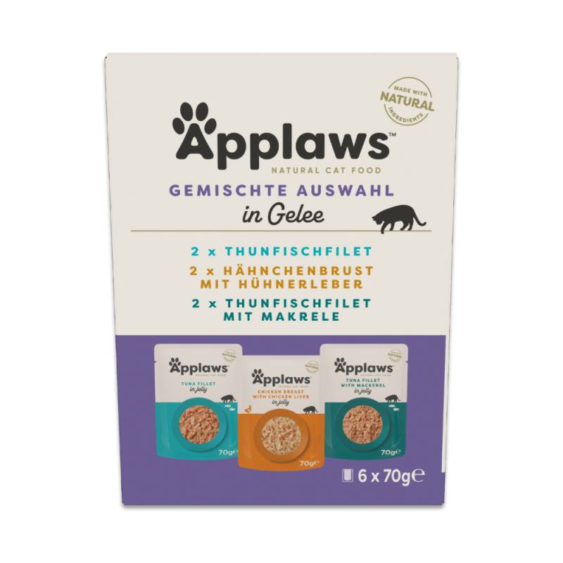 Sparpaket Applaws Pouch in Jelly Mix 24 x 70 g - Mixpaket Thunfisch & Hühnchen (3 Sorten) von Applaws