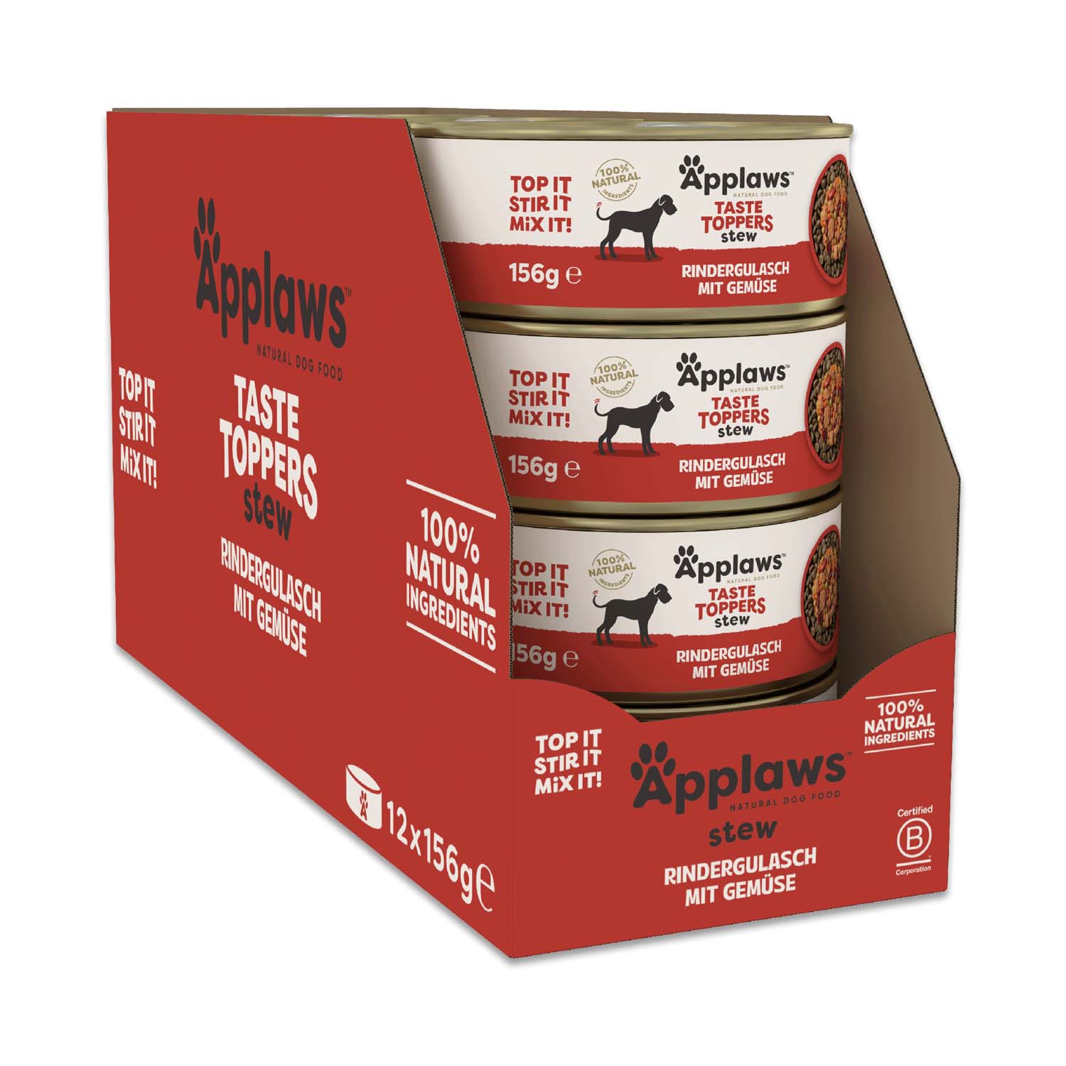 Sparpaket Applaws Taste Toppers Natural Stew 48 x 156 g - Rind mit Gemüse von Applaws