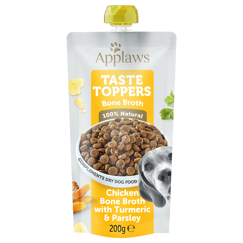 Sparpaket Applaws Taste Toppers Pouch 12 x 200 ml - Hühnerknochenbrühe mit Kurkuma & Petersilie von Applaws