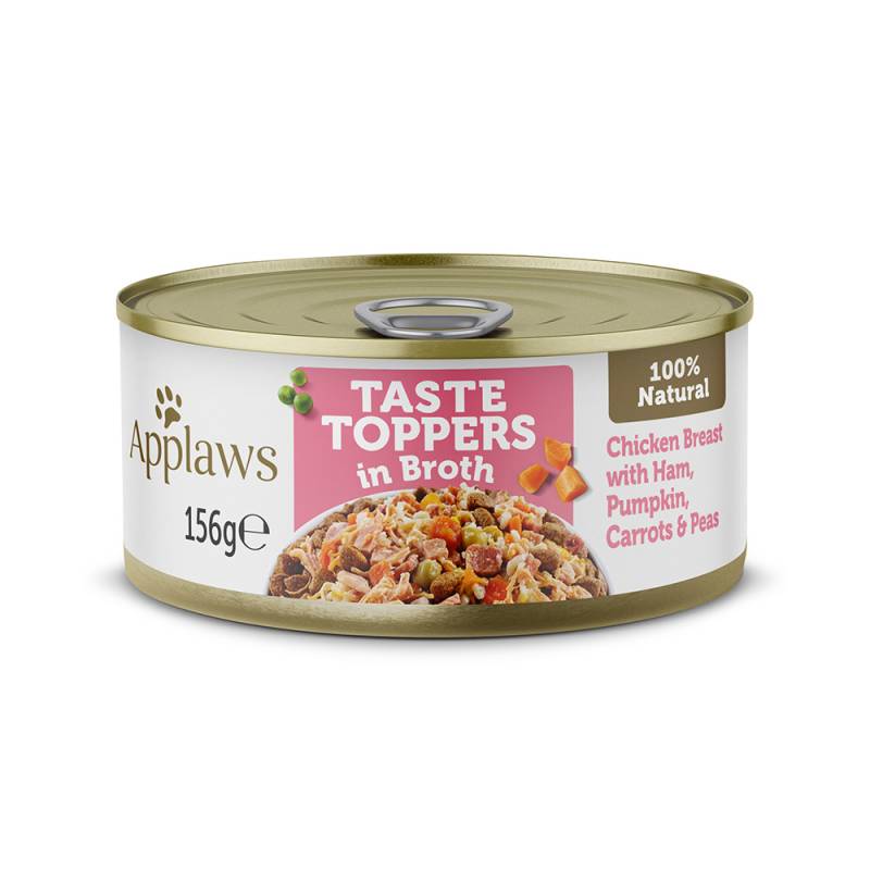 Sparpaket Applaws Taste Toppers in Brühe 12 x 156 g - Huhn mit Schinken, Kürbis, Karotten & Erbsen von Applaws