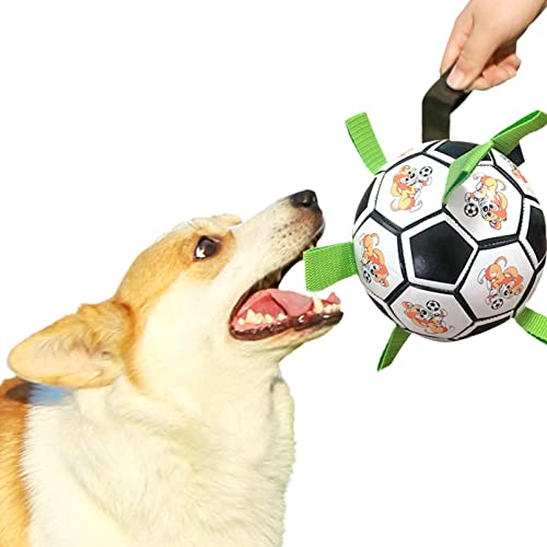 Appoo Hundefußball mit Riemen,Interaktive Hundebälle | Verbessertes interaktives Hundespielzeug für Tauziehen, Hundespielzeug, Chuck it Balls, sauberer, hüpfender Hüteball-Fußball für Hunde von Appoo
