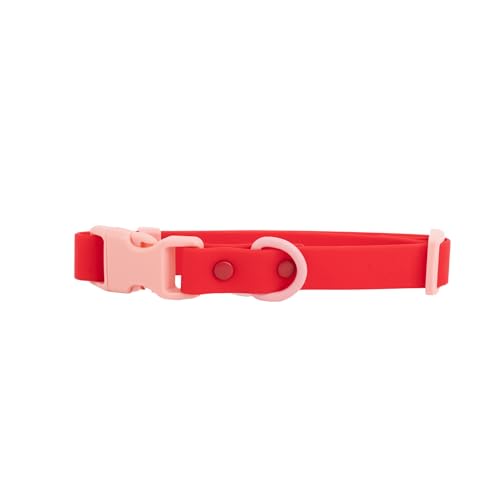 Approved by Fritz Strapazierfähiges, wasserdichtes, weiches Hundehalsband, Rot und Rosa, D-Ring aus Stahl zur Befestigung der Leine, für kleine, mittelgroße und große Hunde (Größe M) von Approved by Fritz