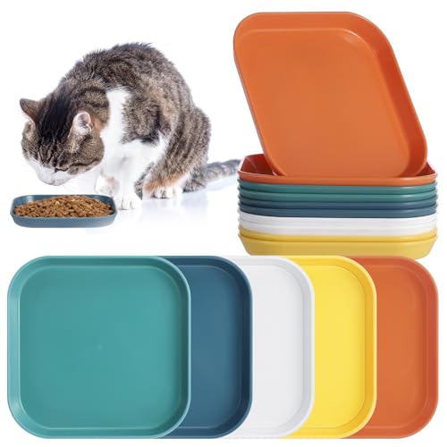 Apricitie 10 Stück Fressnapf Katze Futternapf Katzenschüssel Flach Katzennapf 5,9 Zoll Quadrat Flache Katzennäpfe Bunt Katzenfutter Napfset für Trockenfutter und Nassfutter von Apricitie