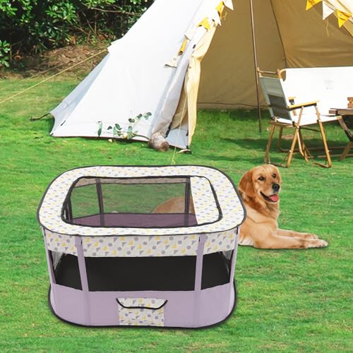 Apriltop 110x85x58 cm Faltbares Haustierzelt mit Mesh, aus 600D Oxford Gewebe, Tragbarer Laufstall für Katze, Hund und Kaninchen, mit Aufbewahrungstasche, Türvorhang mit Klebeband (Dunkles Violett) von Apriltop