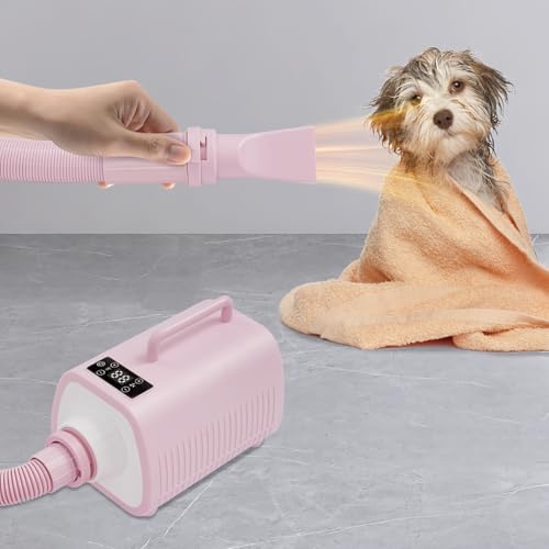 Apriltop 2100W Haustier Föhn, Temperatureinstellbereich 25–60 °C, Hunde Gebläse mit LED Anzeige, für Privathaushalte, Tierhandlungen, Tierkliniken (Rosa) von Apriltop