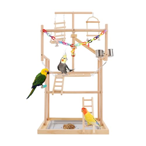 Apriltop 48x33.5x94.5 cm Papageienständer mit 1* Tablett und 2* Fressnäpfen, 4 Stöckiger Vogelspielplatz Holz, für Kleine und Mittelgroße Vögel, mit Rutschfesten Polstern, Holzfarbe, Silber Apriltop 48x33.5x94.5 cm Papageienständer mit 1* Tablett und 2* Fressnäpfen, 4 Stöckiger Vogelspielplatz Holz, für Kleine und Mittelgroße Vögel, mit Rutschfesten Polstern, Holzfarbe, Silber von Apriltop
