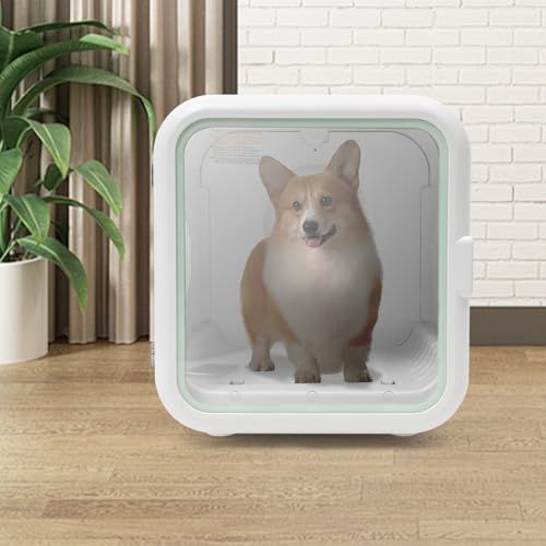 Apriltop 800W Haustier Trocknerbox für Katzen und Hunde, Transparente Magnetische Tür, 62L Kapazität Hundefön Box mit 360° Trocknung, Intelligenter Temperaturregelung 22-45° und Licht von Apriltop