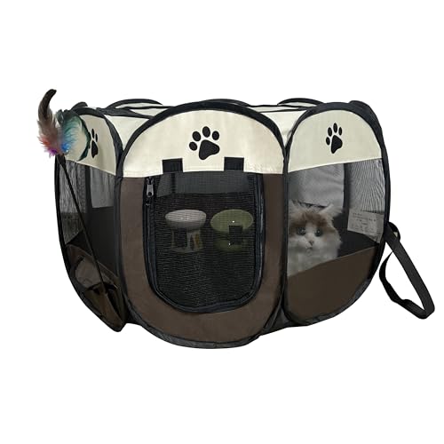 Aptododo Katzenlaufstall für Indoor-Katzen, geschlossen, Katzenzelt im Freien (Kaffee, Medium, 8) von Aptododo