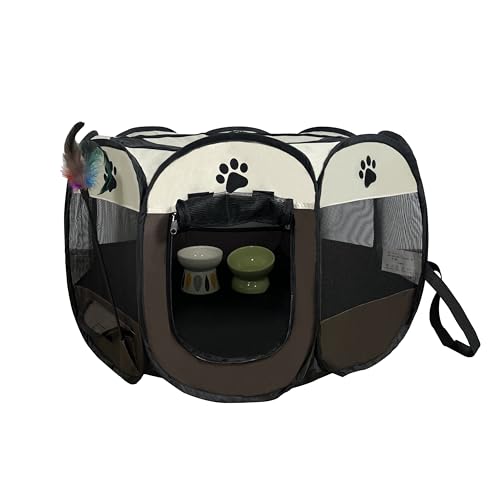 Aptododo Katzenlaufstall für Indoor-Katzen geschlossen, Katzenzelt Outdoor (Kaffee, Standard, 8) von Aptododo