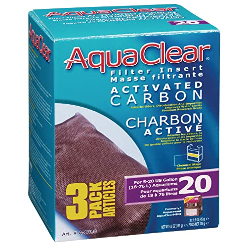 Aqua Clear AquaClear A1380 Aktivkohleeinsätze, Aquariumfilter, Ersatzmedien, 3er-Pack, 20 Stück von Aqua Clear