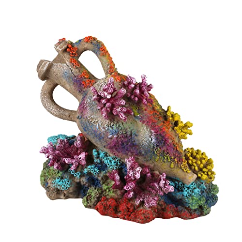 Aqua Della, Amphore mit Koralle 1 15 x 8,9 x 11,5 cm, Mehrfarbig, für Fische von Aqua Della