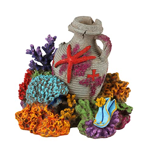 Aqua Della, Amphore mit Koralle 2, 13,9 x 11,5 x 12,4 cm, Mehrfarbig, für Fische von Smurfs AquaDella