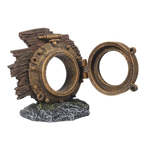 Aqua Della, Dekoration für Aquarium, Steampunk Bullauge S – 9,2 x 5,3 x 8,5 cm, Ornament aus Polyesterharz, ungiftig und pH-neutral, für Süß- und Salzwasseraquarien, extrem detailliert von Aqua Della