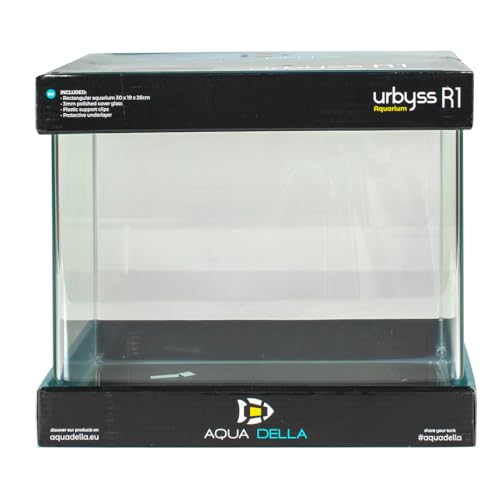 Aqua Della, Urbyss Aquarium 30 x 19 x 25 cm, rechteckiges Aquarium mit gebogenem und poliertem Glas, 5 mm, Schutzglas 3 mm, Befestigungsclips aus Kunststoff, Schutzmatte von Smurfs AquaDella