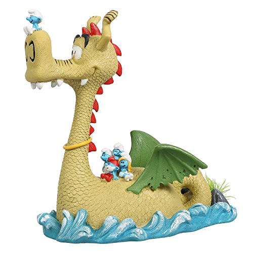 Aquadella, Figur Schlümpfe auf Wasser, Drache, 16,4 x 8,4 x 16,6 cm, sehr detailliert und hergestellt aus Polyesterharz, ungiftig und pH-neutral, für Süß- und Meerwasseraquarien von Smurfs AquaDella