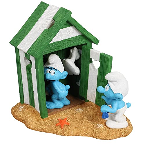 Aqua Della, Figur Schlümpfe Strand Kabine 14,5 x 11,4 x 14,6 cm, sehr detailliert und hergestellt aus Polyesterharz, ungiftig und pH-neutral, für Süß- und Meerwasseraquarien von Smurfs AquaDella