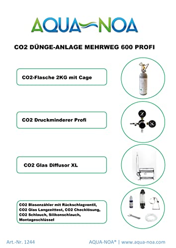 Aquarium CO2 Anlage 2kg Mehrweg Profi Komplett Set (kein Magnetventil (Nachtabschaltung), Glas Diffusor XL bis ca. 600L) von Aqua-Noa