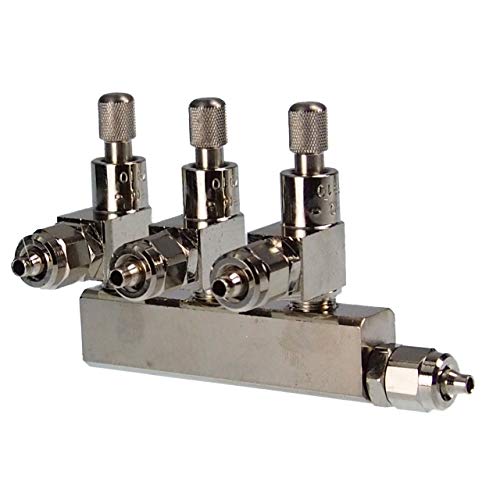 CO2-Verteiler Profi mit 3 Feinnadelventilen, Aquarium-Luftstromregelventil mit 3 Ausgängen (3-Fach Verteiler) von Ewbob