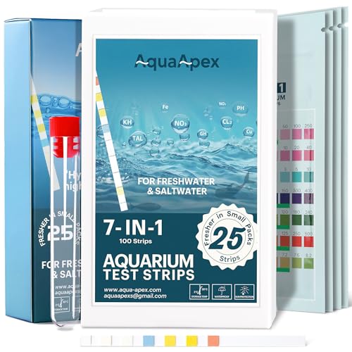 AquaApex 7-in-1 Aquarium Test Kit 100 Teststreifen für Süßwasser Salzwasser Aquarium Teiche Genaue Testen Nitrat, Nitrit, Chlor, Gesamthärte, Alkalinität, Karbonathärte und pH-Wert von AquaApex