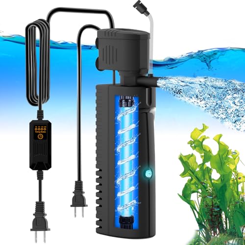 AquaMiracle Aquarium Filter mit U - V Licht & Vorfilterschwamm, Aquariumfilter mit Timer für grünes Wasser, Grüne Saubere Maschine Schildkrötenfilter mit Belüftung für Aquarium und Teich, 10-40 von AquaMiracle