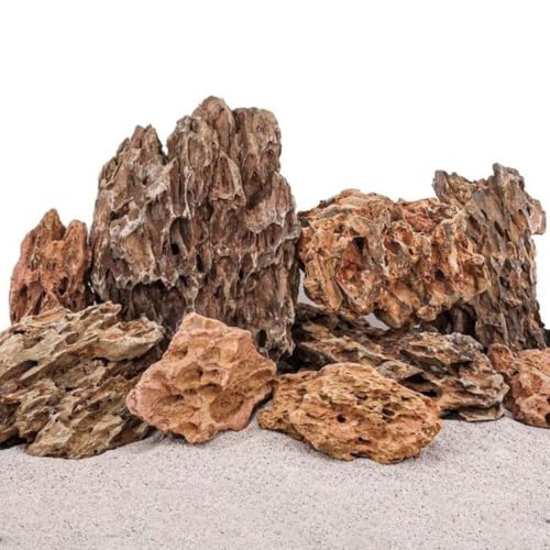 AquaOne Aquarium Steine Drachenstein I Natursteine 10kg I 300-1000g pro Stein I Aquascaping Gestein für Tank I Felsen Dekoration Pagode Rückwand I Deko Aquascape braun von AquaOne