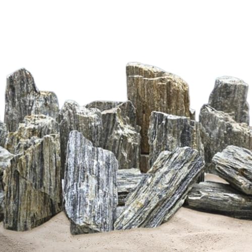 AquaOne Aquarium Steine Glimmer Wood Rock I Natursteine 10 kg Gr.L I 2,3-2,7 kg pro Stein I Aquascaping Gestein Schwarz Dekoration Terrarium Nanobecken Landschaft von AquaOne