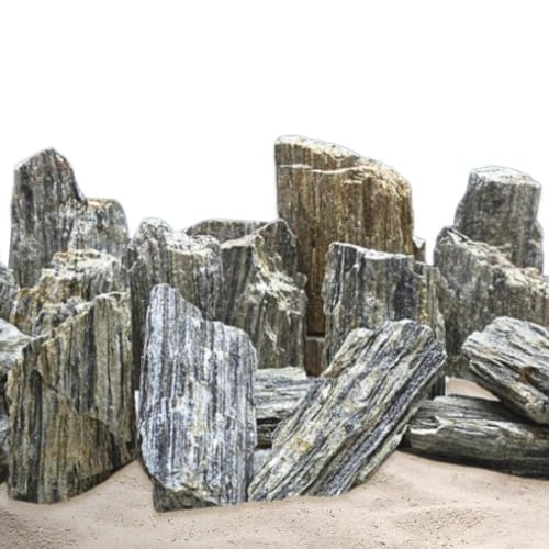 AquaOne Aquarium Steine Glimmer Wood Rock I Natursteine 25 kg Mix Gr.M-L 0,8-1,2kg 2,3-2,7kg I Aquascaping Gestein Schwarz Dekoration Terrarium Nanobecken Landschaft von AquaOne