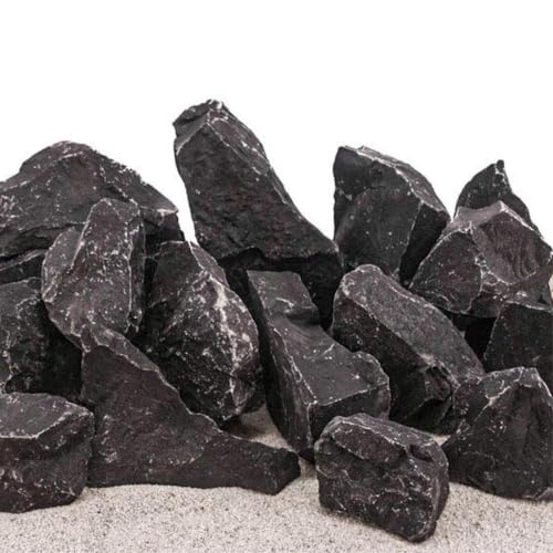 AquaOne Aquarium Steine Schwarzer Felsen I Natursteine 10 kg Mix Gr.M-L 0,8-1,2kg 2,3-2,7kg I Aquascaping Gestein Schwarz Dekoration Terrarium Nanobecken Landschaft von AquaOne