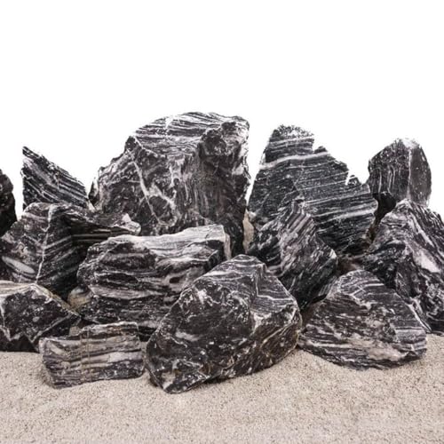 AquaOne Aquarium Steine Zebrasteine I Natursteine 25 kg Mix Gr.M-L 0,8-1,2kg 2,3-2,7kg I Aquascaping Gestein Schwarz Dekoration Terrarium Nanobecken Landschaft von AquaOne