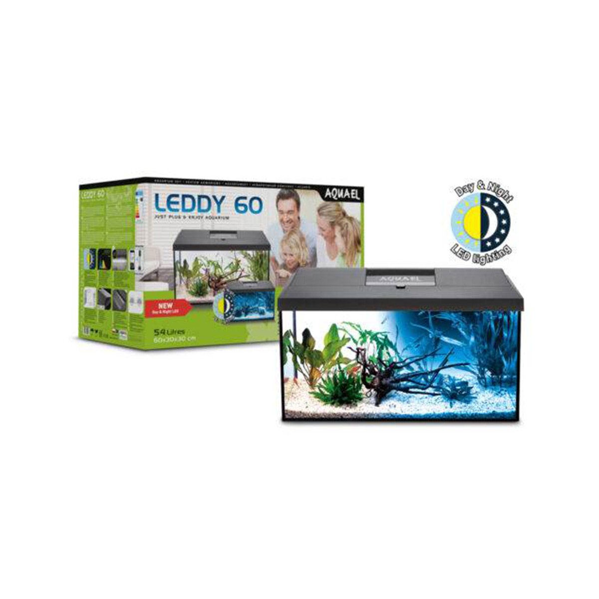Aquael Aquarienset Leddy Tag & Nacht schwarz 2.0 Leddy 60 (54 Liter) von Aquael