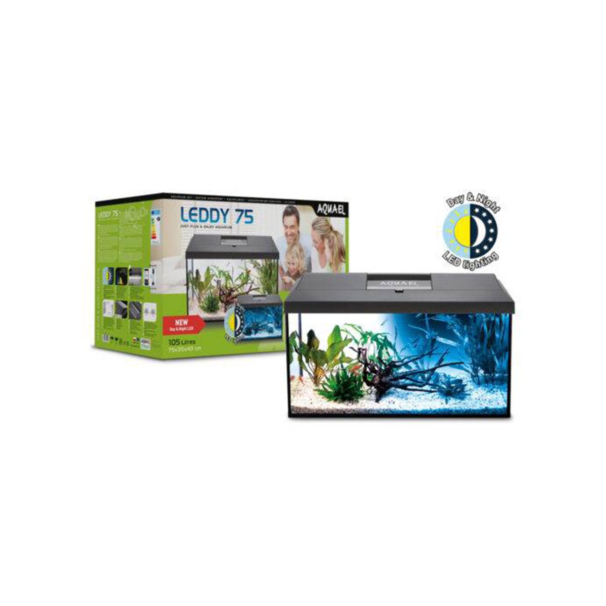 Aquael Aquarienset Leddy Tag & Nacht schwarz 2.0 Leddy 75 (105 Liter) von Aquael