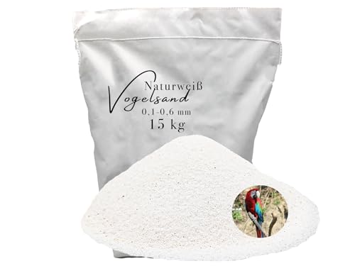 15kg Vogelsand 0,1-0,6 mm ohne Zusatzstoffe wie Anis und Grit weisser keimfrei qualitativ hochwertig Bodengrund für Käfige von Aquagran