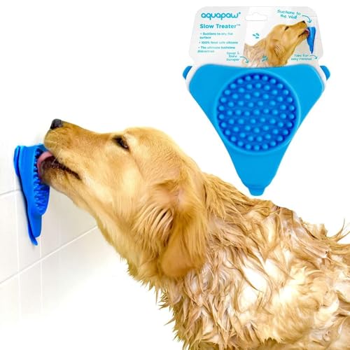 Aquapaw Premium Leckmatte für Hunde und Katzen | Rutschfeste Matte zum langsamen Fressen für Futter, Erdnussbutter | Lindert Ängste und Langeweile mit Saugnäpfen | Baden und Pflegen – Blau von Aquapaw