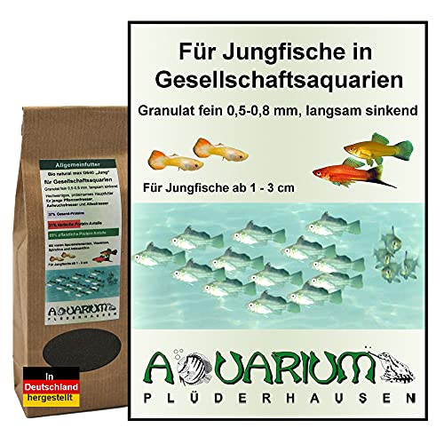 Aquarium-Plüderhausen Aufzuchtfutter speziell f. Jungfische in Gesellschaftsaquarien, Guppy, Platy,Lebendgebärende Aber auch Tropheus-Arten, Gran 0,5-0,8mm, 250 ml/125g von Aquarium-Plüderhausen