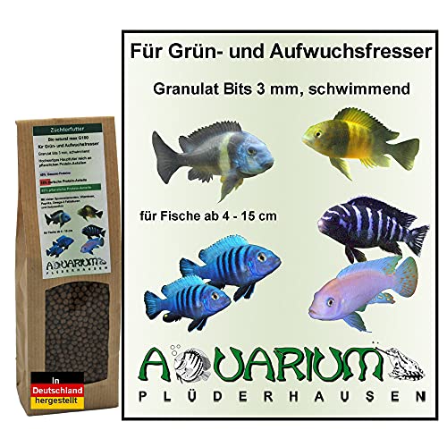 Aquarium-Plüderhausen Bio Natural max, Fischfutter für alle pflanzenfressende Zierfische in Süß-und Meerwasseraquarien,Gran 3mm,110g/250ml von Aquarium-Plüderhausen