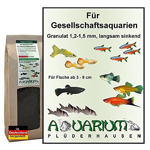 Aquarium-Plüderhausen Zierfischfutter speziell f.Gesellschaftsaquarien, Guppy, Platy,Lebendgebärende Aber auch Tropheus-Arten, Gran 1,2-1,5 mm, 400g/1000ml von Aquarium-Plüderhausen