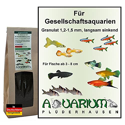 Aquarium-Plüderhausen Zierfischfutter speziell f.Gesellschaftsaquarien, Guppy, Platy,Lebendgebärende Aber auch Tropheus-Arten, Gran 1,2-1,5 mm,200g/500ml von Aquarium-Plüderhausen