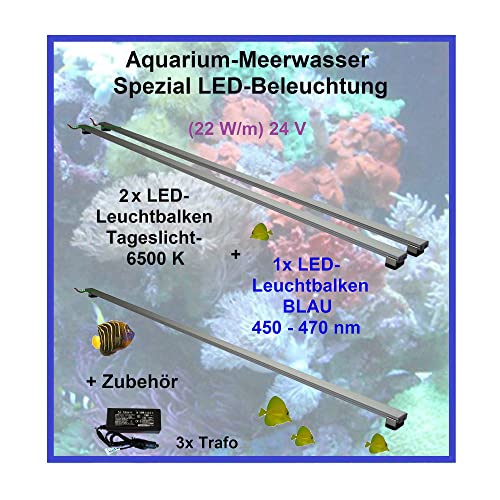 Meerwasser Aquarium - LED-Leuchtbalken 120cm, 3 Leisten, 2xTageslicht + 1x Blau und 3xTrafo 60W von AQUARIUM PLÜDERHAUSEN