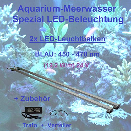 Meerwasser Aquarium - LED-Leuchtbalken 160 cm, 2 Leisten BLAU mit Trafo 60W u. Verteiler von Aquarium Plüderhausen