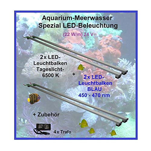 Meerwasser Aquarium - LED-Leuchtbalken 160cm, 4 Leisten, 2xTageslicht + 2X Blau mit 4X Trafo 60W von AQUARIUM PLÜDERHAUSEN