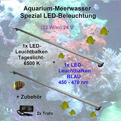 Meerwasser Aquarium - LED-Leuchtbalken 170cm, 2 Leisten, Tageslicht + Blau + 2 x 60W Trafo von AQUARIUM PLÜDERHAUSEN