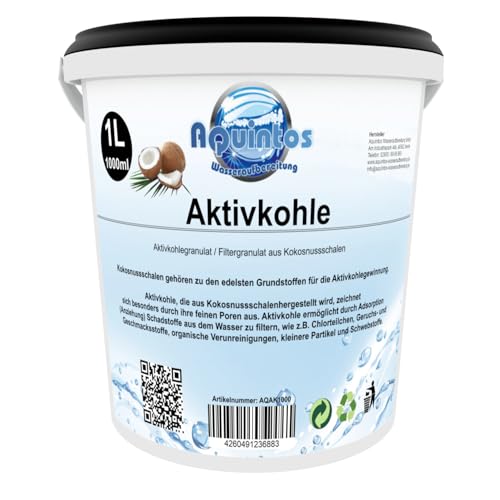 Aktivkohle Filterkohle Kokoskohle Aktivkohlegranulat Körnung 2.36-0.60mm (1 Liter) von Aquintos