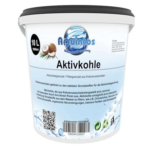 Aktivkohle Filterkohle Kokoskohle Aktivkohlegranulat Körnung 2.36-0.60mm (10 Liter) von Aquintos